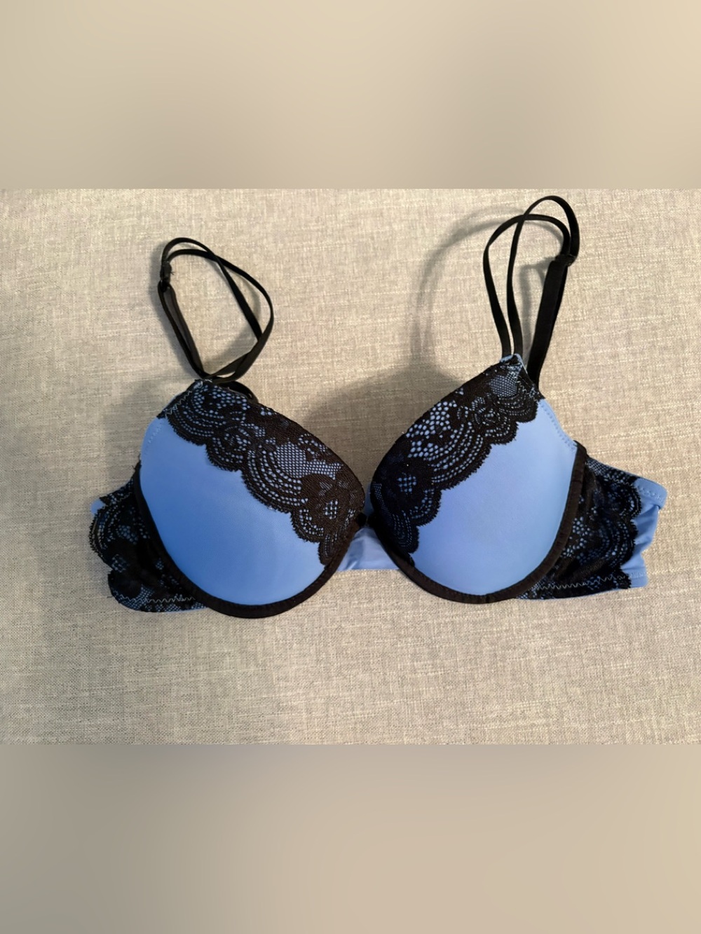 Ardene Blue Bra with Black Lace Overlay